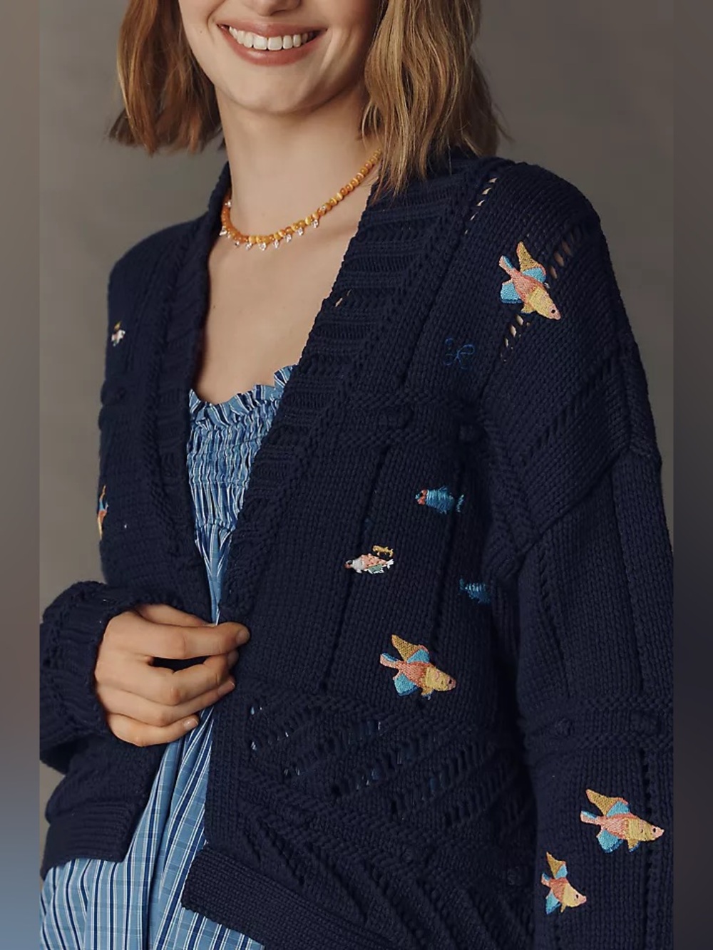 Anthropologie Icon Knit Cardigan - Fish Print NWT